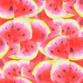 Watermelon slice seamless pattern watercolor. Art design element stock vector food illustration